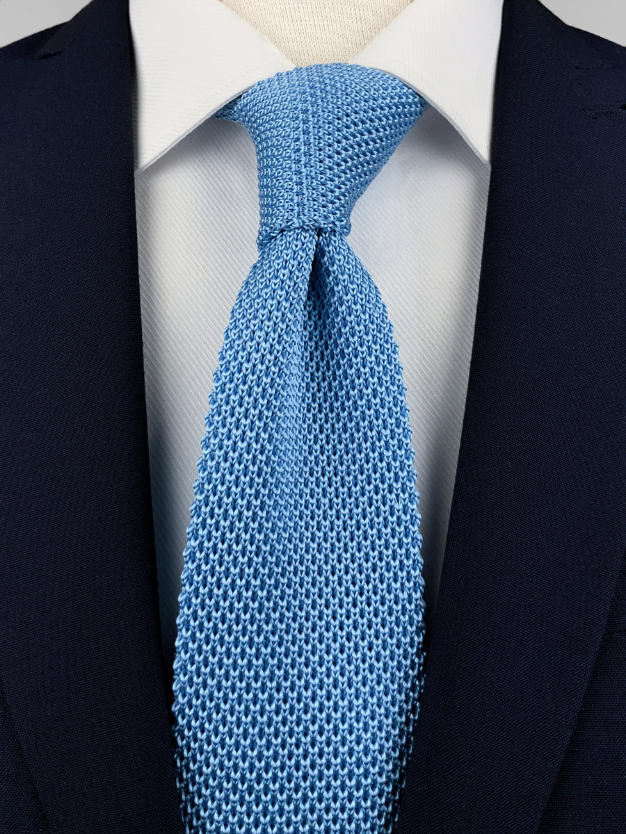 青紺 美品 BORRELLI Cotton knit tie Sky Blue Mulberry Silk Knitted Tie | Knotting Club