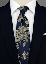 Luxury Navy Blue Floral Silk Tie