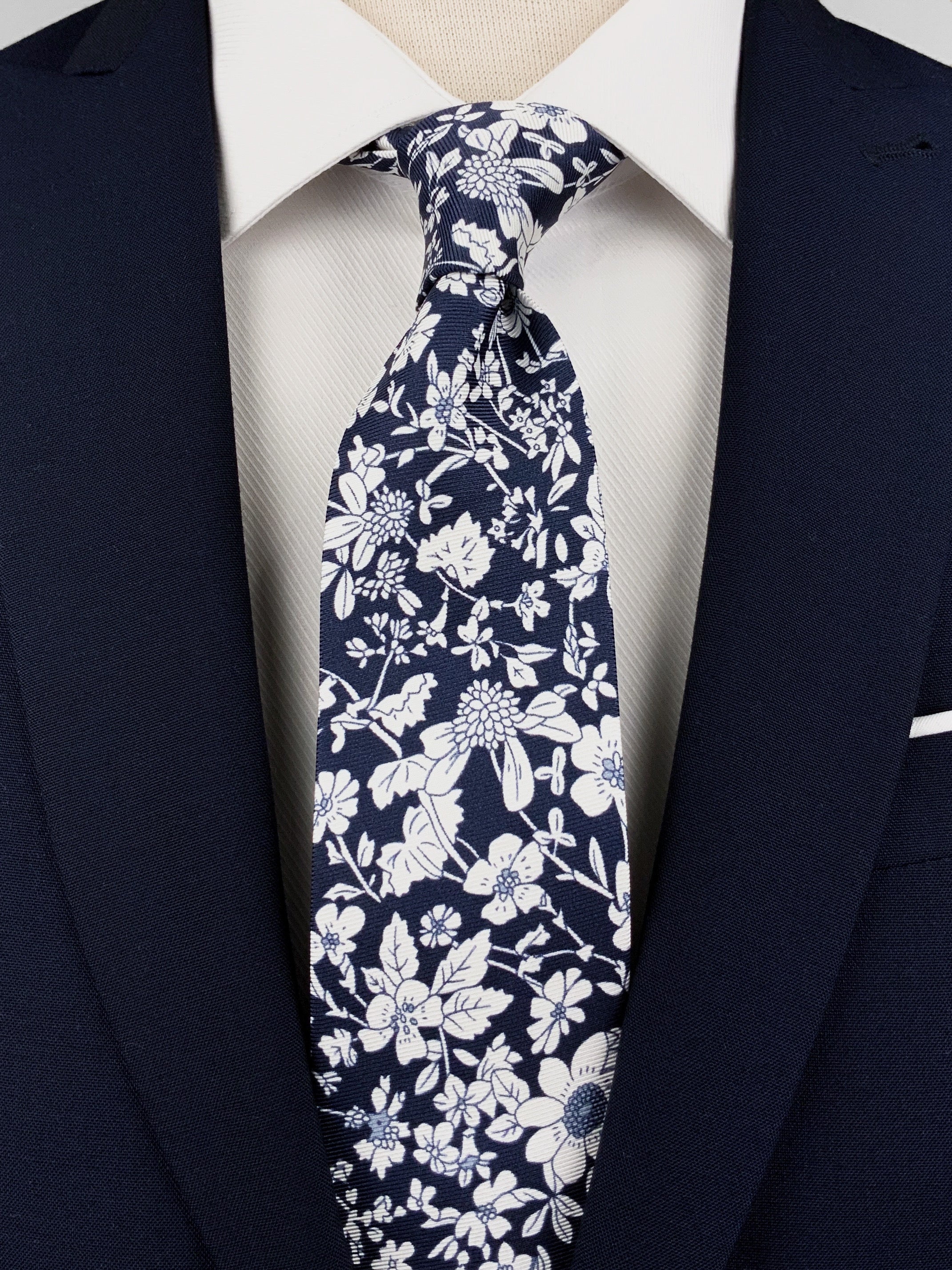 Blue Floral Narrow Silk Necktie