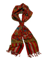 Multicolored floral red pashmina-cashmere scarf