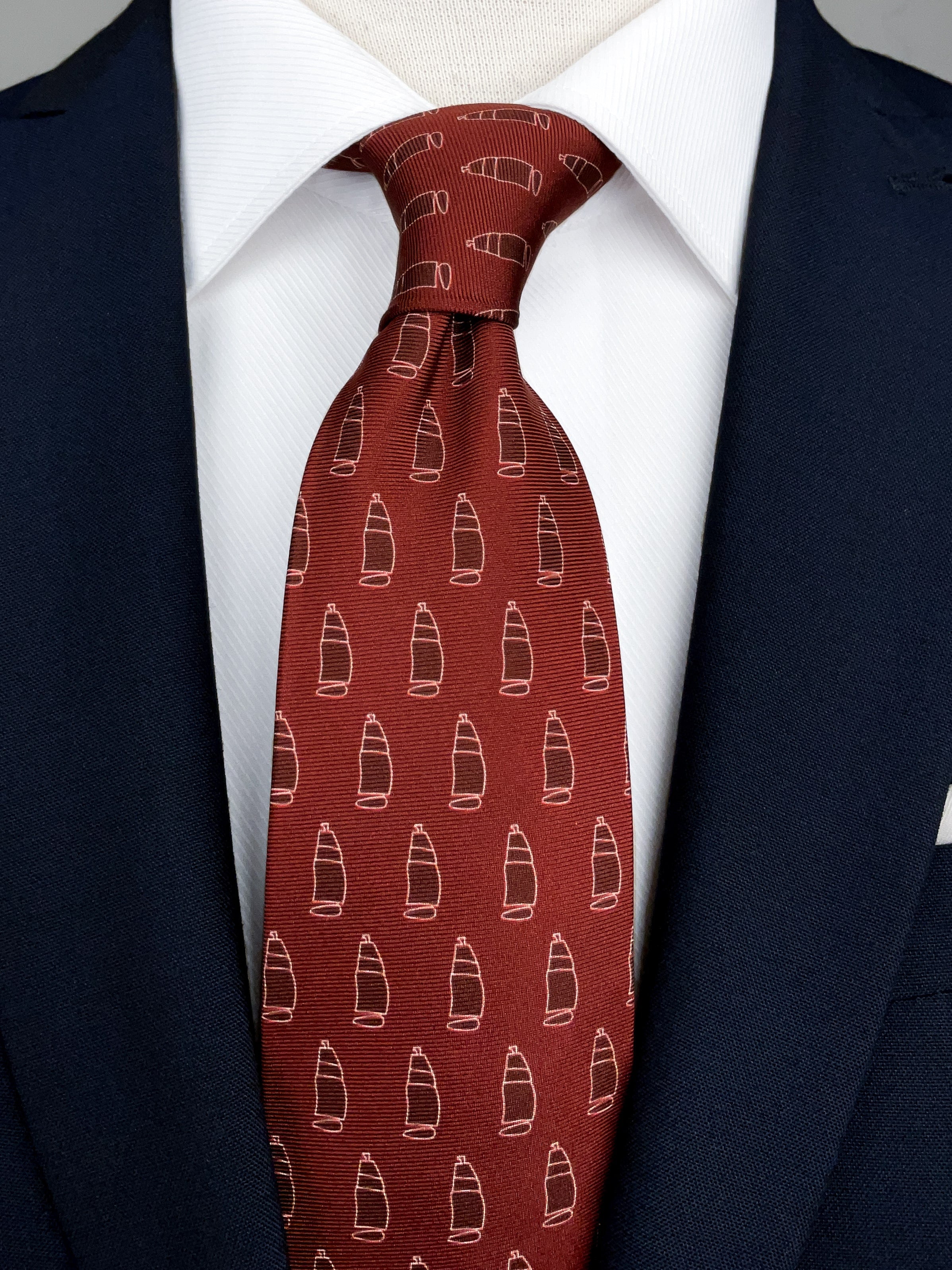 Burgundy and Grey Foulard Print Silk Tie