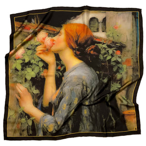 Historical fine-art silk scarf with a print of the The Soul of the Rose painting by John William Waterhouse 1908