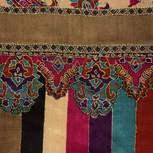 Beige, Blue and Pink Floral Pashmina-Cashmere Scarf