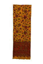 Yellow Floral Pashmina-Cashmere Scarf with Intricate Red Border