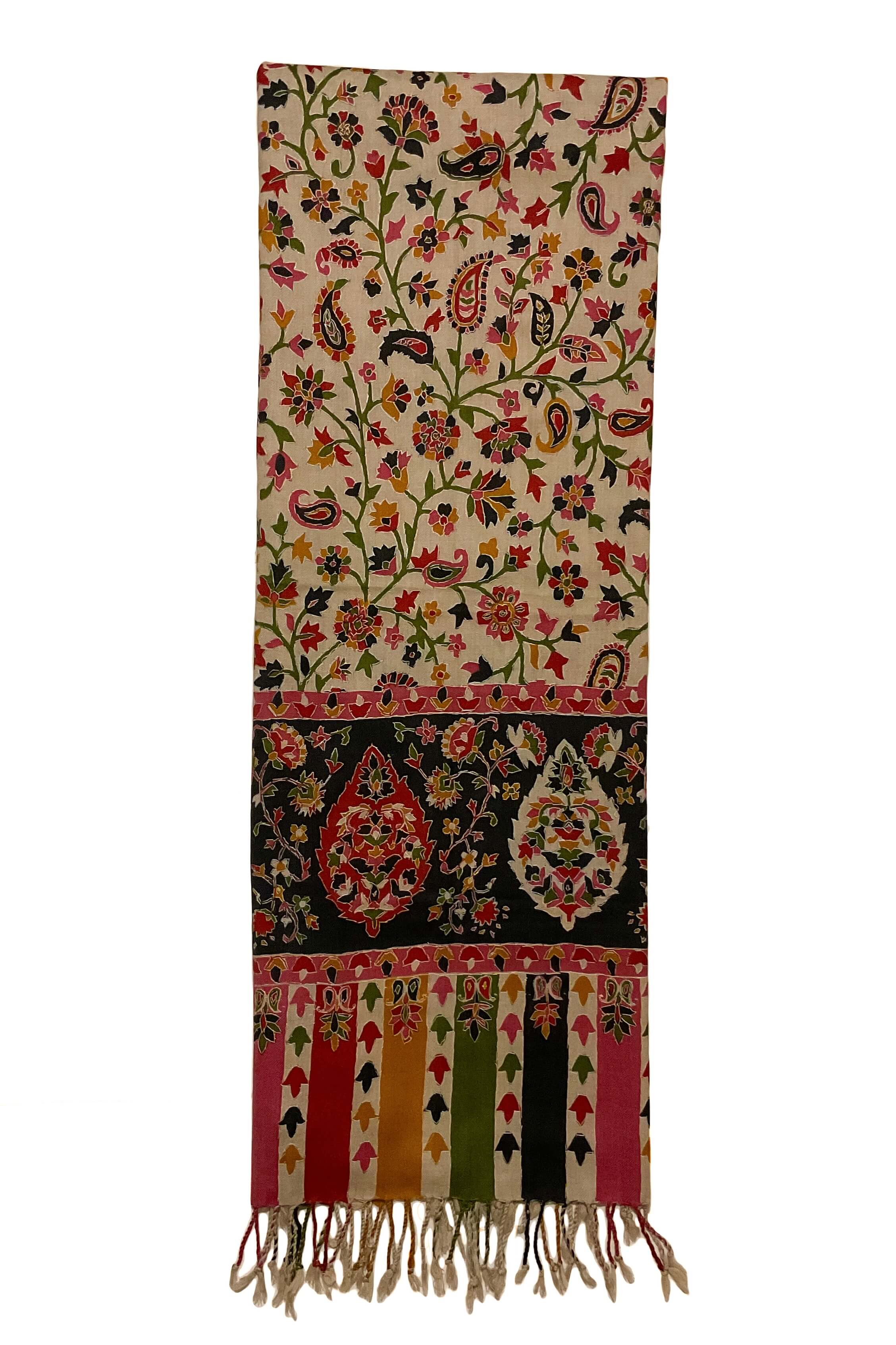 Beige, Black and Red Pashmina-Cashmere Scarf