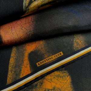 Close up details of Girl with a pearl earring historical fine art silk pocket square.