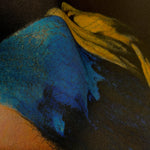 Close up details of Girl with a pearl earring historical fine art silk pocket square.