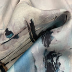 Close up of the details of The Magpie historical fine art silk pocket square