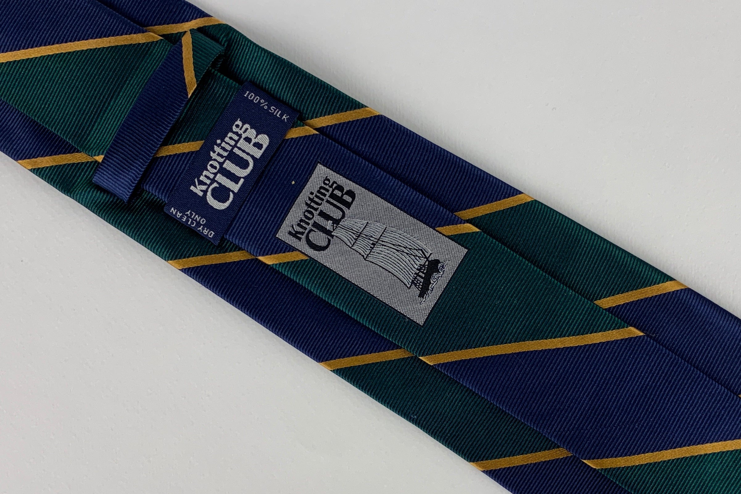 Navy Blue, Green & Gold Striped Silk Regimental Tie